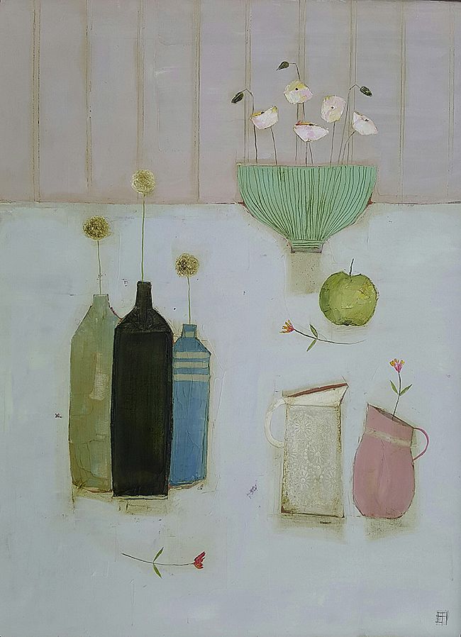Eithne  Roberts - Bowl, bottles, jugs and apple